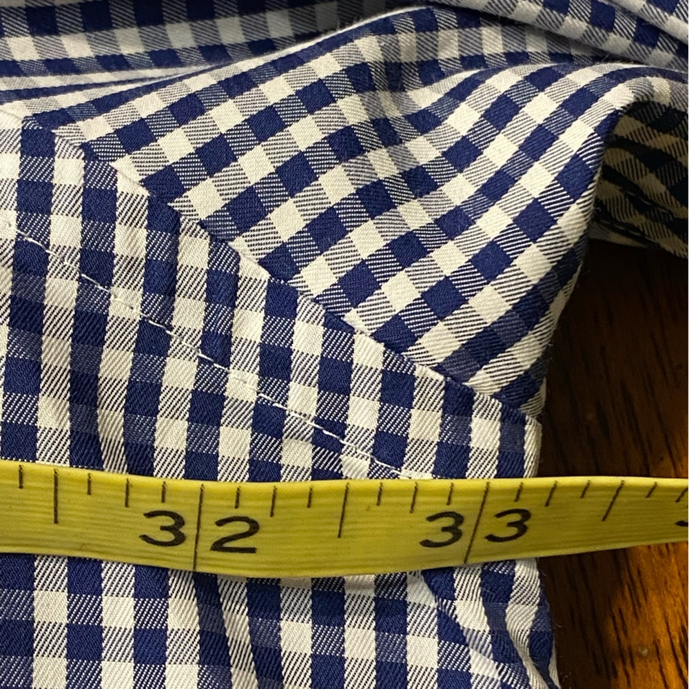 Peter Millar Crown Soft Navy & White Gingham cotton/silk blend shirt  Size 4X - Picture 7 of 10